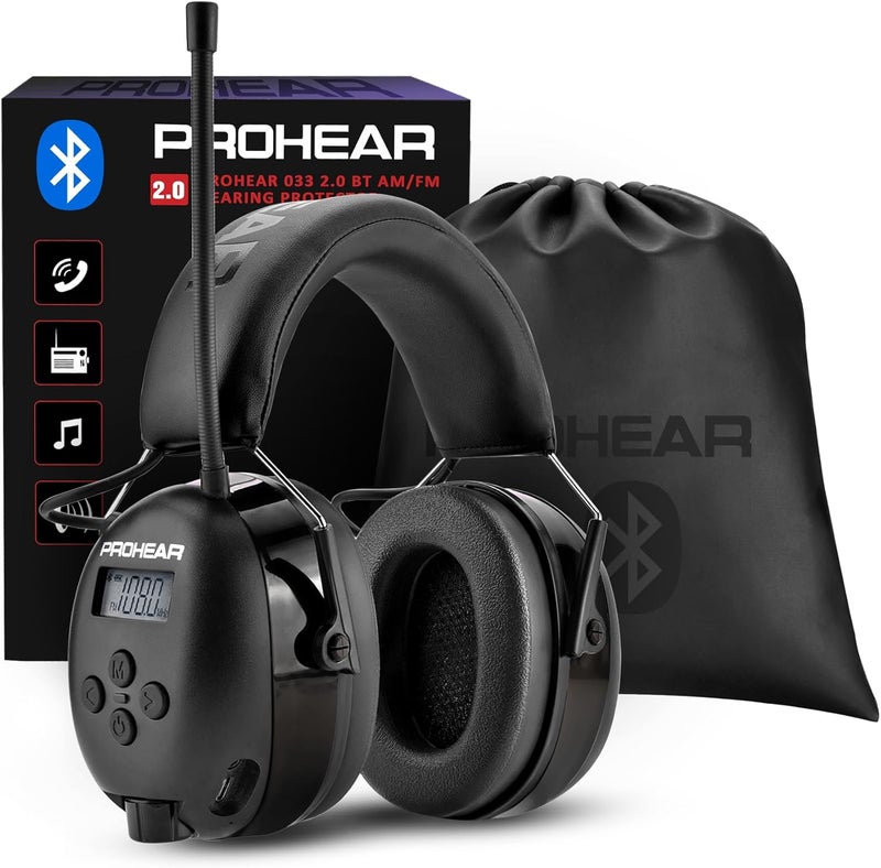 PROHEAR 033 Upgraded Bluetooth 5.4 Hearing Protection Headphones with FM/AM Radio, OSHA-Compliant 25dB NRR Safety Earmuffs, Rechargeable 48H Playtime for Mowing, Workshops and Snowblowing – Black - Image 1
